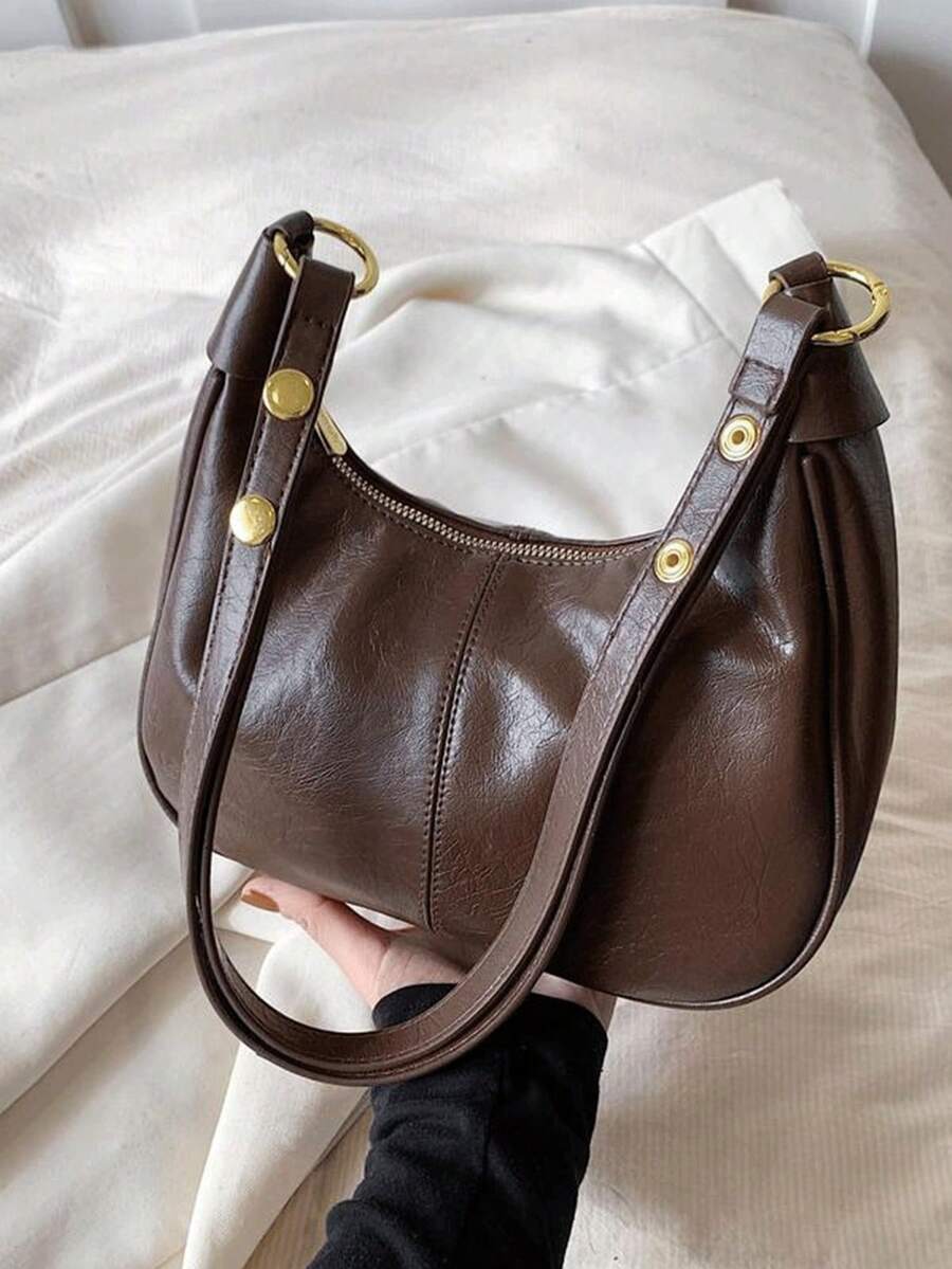 Ladies Solid Color Shoulder Pu Bag, Waterproof Fabric Underarm Shoulder Crescent Bag, Quilted Design Minimalist Large-Capacity Business Commuter Bag, Suitable For Traveling And Shopping, Commuting To Work.Trending Waxed Leather Underarm Hobo Bag, Ladies Solid Color Shoulder Pu Bag, Waterproof Fabric Underarm Shoulder Crescent Bag, Quilted Design Minimalist Large-Capacity Business Commuter Bag, Suitable For Traveling And Shopping, Commuting To Work.Versatile Shoulder & Crossbody Sling With Buttery Soft Texture, Spacious Yet Structured Crescent Shape For Daily Commute, Work & Casual Outings, Ins Minimalist Aesthetic With Premium Slouchy Design[Waxed Leather Bag, Underarm Hobo Bag, Crescent Shoulder Bag, Buttery Leather Purse, Ins Minimalist Bag, Spacious Hobo Purse, Commuter Shoulder Bag, Work To Weekend Bag, Slouchy Tote, Vegan Leather Bag, Structured Slouch Design, Crossbody Sling Bag, Unique Texture Bag, Women's Fashion Bag, Soft Leather Bag, Minimalist Purse] - Cà phê nâu - Xem 1