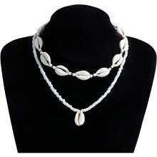 Boho Shell Necklace For Women, Seashell Choker Necklaces Pendant Layered Charm Puka Shell Necklace Adjustable Summer Beach Surfer Jewelry Hawaiian Women - 2個彩色和白色海螺 - 查看 4