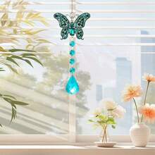 Butterfly Sun Catcher With Crystals Hanging Decorations For Window Wall Home Outside Garden - 藍色 - 查看 5