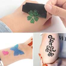12-Colors Temporary Tattoo Glitter Tattoo Kit Multiple Tattoo Pattern Template Stencils Set For Party Event Dress Up Semi-Permanent Metallic Tattoos Body Art For The Pursuit Of Personal Beauty Tattoo Lovers Local Warehouse - 彩色 - 查看 6