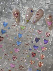 1Pc 5D Pink Leopard Print Heart DIY Nail Sticker With Hollow Design Nail Sticker Manicure Art Decals For Girls Nail Self Adhesive DIY