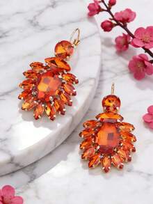 sehuoran 1 Pair Luxury French Style Hook Earrings, High-Quality Green Glass Gemstone, Elegant Western Style, Rhinestone Decor Women's Dangle Earrings - Style 1 - View 9