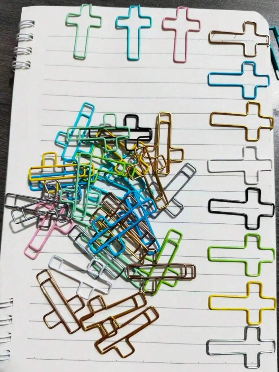 5/10pcs Random Color Cross Paperclips, Christian Study Supplies, Christian Journal Accessories, Bible Study Stationery, School Supplies - Multicolor - View 1