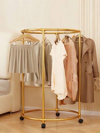 1개 고급 원형 플로어 스탠딩 옷걸이 침실 및 기숙사 용 - 바퀴가 달린 360° 회전, 옷장 구성을 위한 골드-블랙-화이트 원형 의류 랙, 헤비 듀티 의류 행거 솔루션, 공간 절약, 내구성 있는 금속 프레임, 쉬운 이동성 및 패션, 액세서리 및 일상 의류를 위한 다용도 가정용 옷장 디스플레이