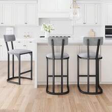 mteryoing Home Bar Stools Set Of 2/4/6/8, Counter Height Bar Stools For Kitchen Counter, Island Chairs For Dining Table, Modern Tall Barstools With Back, Metal Counter Stools With Upholstered For Kitchen - Màu xám - 6 chiếc - Xem 2