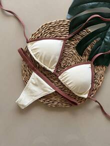 String Bikini Made Of Dental Floss Tape. - Off With Brown - View 2