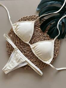 String Bikini Made Of Dental Floss Tape. - Cream - View 1