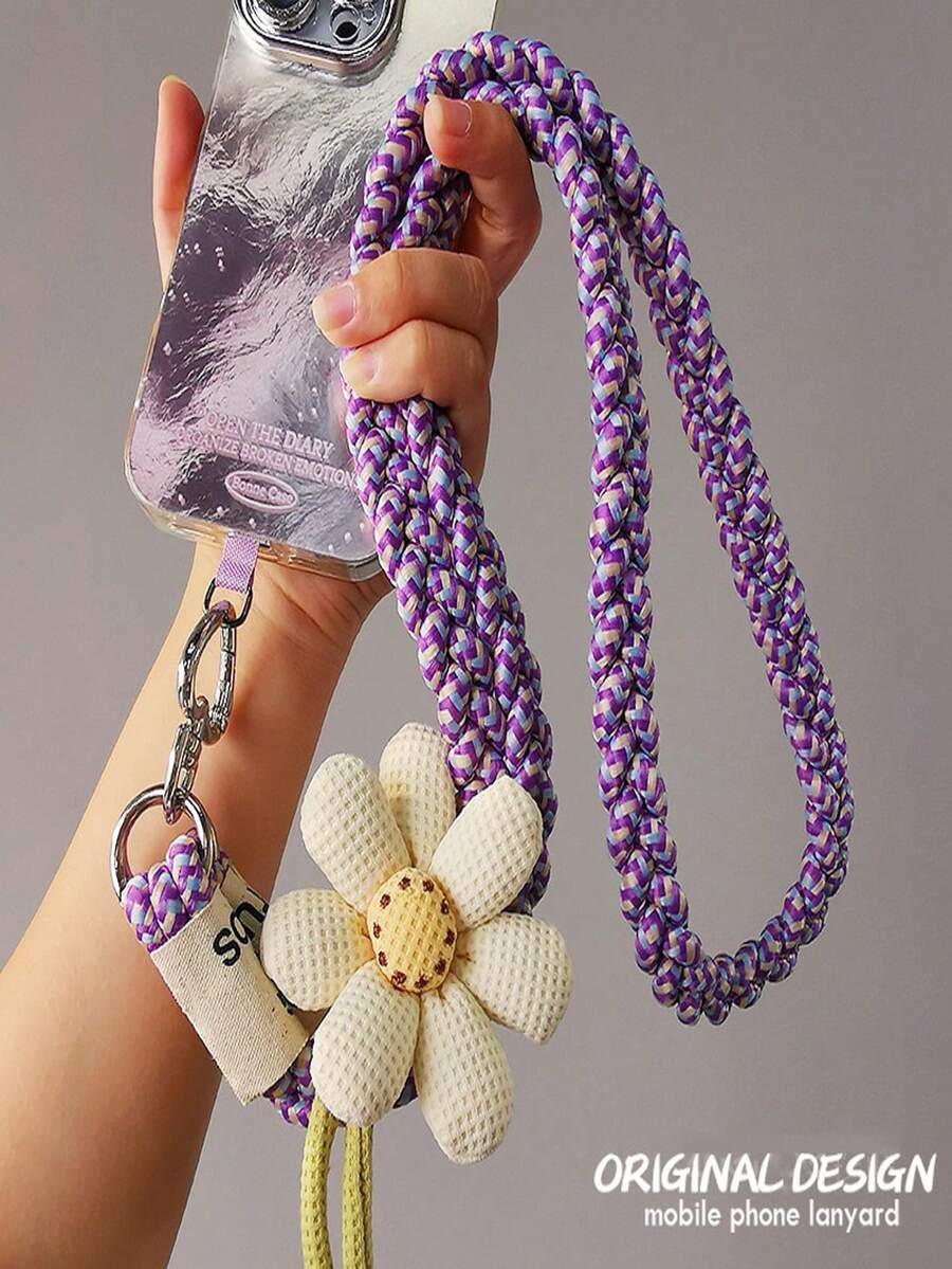 2026 New Year Gift, Diagonal Phone Lanyard, Valentine's Day Bracelet Lanyard, Heart Clasp + Cartoon Sunflower Phone Lanyard, Long Diagonal Style, Can Be Matched With Creative Outdoor Hiking Anti-Lost Chain Small Bee Bag Set, Suitable As Mother's Day, Family Gathering, Friend's Birthday And Holiday Gift. - Multicolor - View 1