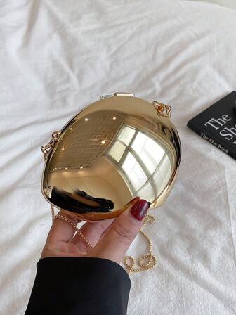 Shiny Metallic Candy Color Egg-Shaped Clutch Bag, Shoulder Bag, Mini Chain Crossbody Bag, Makeup Bag, Wallet