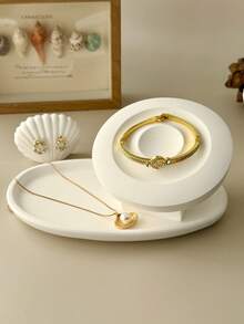 Minimalistisches weißes Schmuckaufbewahrungsset - Muschel-/Oval-/geometrisch geformte Schalen, geeignet für Schminktisch, Schreibtisch, Kleiderschrank, multifunktionaler Präsentationsständer für Ringe, Ohrringe, Halsketten, Armbänder, kleine Accessoires - Verschiedenfarbig - Übersicht 8