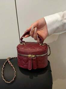 Lightweight Mini Bag, Chain Bag, Quilted Bag, Handbag, Bucket Bag, Suitable For Girls, College Students And Working Women, Perfect For Office, University, Work, Commute, Outdoor Activities, Travel And Outings, Must-Have Item For New Year - Burgundy - View 10