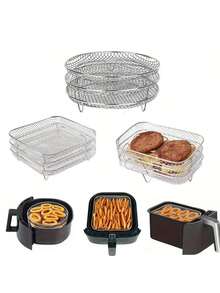 1/3 Layer Stainless Steel Air Fryer And Oven Accessories Set Outdoor BBQ Rack - Stackable, Suitable For Oven And Fryer Dishwasher , Perfect Choice For Healthy Holiday Baking - Multicolor - View 3