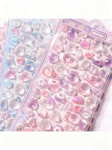 1pc Cartoon 3D Embossed Random Style Crystal Sticker, Mixed Color Plastic Self-Adhesive Sticker, Suitable For DIY Decoration On Diary, Phone Case, Notebook, Water Bottle - Semi-Glossy Asymmetrical Shape, Disposable - Multicolor - View 1