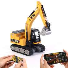 2.4G合金挖掘机遥控车，迷你遥控车，工程玩具车，带可调档位、LED灯，兼容智能手机，1:64比例微缩模型，适合3岁以上儿童，理想的儿童礼物玩具 - 彩色 - 查看 2
