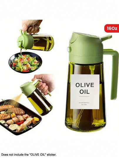 1pc 2-In-1 Olive Oil Bottle & Cooking Spray Mister, Suitable For Cooking Oil, Soy Sauce, Vinegar - Odorless Nozzle, Even Mist, For Cooking, Sauces And Marinades, Plastic Bottle, Kitchen Tool, Cooking Utensil, Household Oil Bottle, Olive Oil Spray Bottle