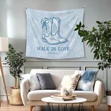 Christian Coquette Bow Cowgirl Boots Hanging Wall Tapestry For Girly Room Bedroom Decor, Blue Walk In Love Wall Tapestry, Western Floral Wall Hanging For Teen Girls Dorm Y2k Room Decor - 彩色 - 查看 1