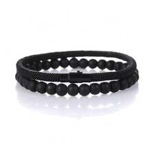 2pcs/Set Minimalist Men's Bracelet, Natural Stone Beaded Bracelet, Fashion Versatile, Natural Stone Accessory, Perfect Gift For Him, Casual Accessory For Any Occasion - Milan Rope + Natural Stone Bracelet - View 13