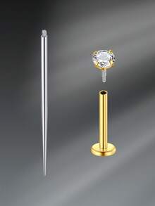 CIZME 18G 6/8/10mm Edelstahl vergoldeter Lippenring/Lippenstecker/Ohrstecker, Innengewinde Lippenpiercing Schmuck, Unisex; 6/8/10mm facettierter kubischer Zirkonia flacher Boden Lippenring/Knorpelstecker/Nasenring/Nasenstecker, Stahl Lippenstecker/Piercing Schmuck, Alltagsschmuck, Damen vergoldet - Gold - Übersicht 11