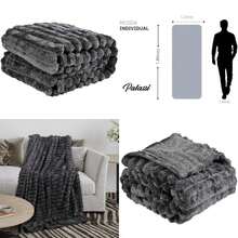 PALASSI de Flannel Raya Ancha, Frazada Suave y Caliente para Cama o Sofa, Distintos Colores y Tamaños Disponibles, Manta con Fíbras Premium de Poliéster. (, )(Gris Oscuro Individual) - Multicolor - Ver 1