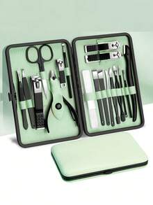 18pcs Classic Manicure & Pedicure Tool Kit, Includes Nail Clipper, Cuticle Nipper, Tweezers, Nail File And Stainless Steel Cuticle Pusher - Fragrance-Free Manicure & Pedicure Set - Black and Pink - View 5