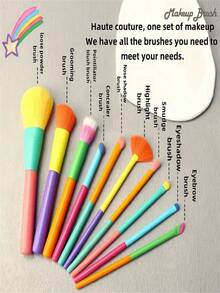 15-Piece Makeup Brush Set, Including 10 Ultra-Soft Dopamine Rainbow Makeup Brushes, 1 Mango Beauty Sponge, 1 Water-Drop-Shaped Beauty Sponge, 3 Triangular Makeup Puffs, And 1 Storage Leather Bag. The Red Brush Handle Is Made Of Crystal Velvet, Soft And Highly Adhesive. It Is Suitable For Professional Makeup Tools Such As Makeup Brushes For Foundation, Powder, Eye Shadow Blending, Etc. - Multicolor - View 9