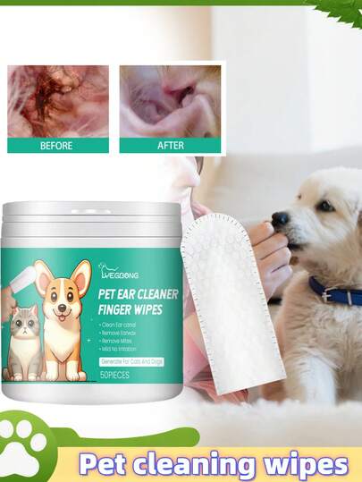 Pet Cleaning Wet Wipes, Gentle Cleaning For Pet Ear Mites, Ear Wax, Eye Gunk, Paw Odor Removal