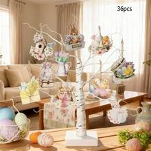 36 adornos de conejito de Pascua de madera para colgar en el árbol de primavera con cuerda para el hogar y la cocina. - Multicolor - Ver 3