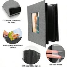Album de Fotos Creativo DIY Álbum Grande con Cubierta de Lino Álbum de 100 Páginas para Cumpleaños Capacidad para 200 Fotos de 11x15 cm Regalo de Aniversario para parejas bodas familia Gris - Gris - Ver 3