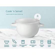 KooK Tazones para sopa ollas de cebolla francesas vajillas aptas para horno tazas juego de cerámica lavavajillas microondas 4 unidades 510.3 g blanco - Blanco - Ver 6