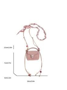 新款女士圣诞PU皮铂金迷你单肩包，时尚百搭钥匙扣迷你包吊坠链迷你手提包钥匙扣包吊坠手提包斜挎包 - 粉色 - 查看 12