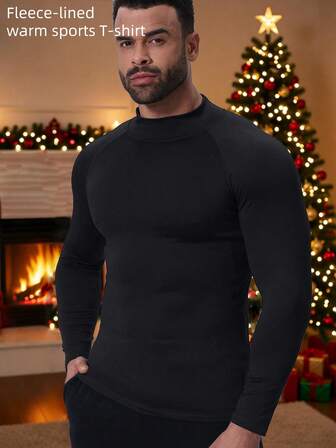 Herr enfärgade fleecefodrade termiska underkläder, lätta, stretchiga, smal passform, varma för utomhussporter, löpning, skidåkning, jakt, fritidskläder i kallt väder