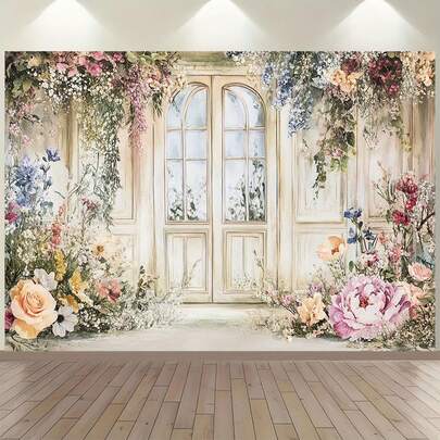 1PC Elegant Floral Vintage Window Backdrop With Roses, Peonies, And Wisteria - Perfect For Sophisticated Event Decoration And Photography, A Versatile Background Banner For Multiple Occasions, Photography Backdrop | Vintage Window Design | Multiple Sizes, Multi-Functional Party Backdrop Cloth, Suitable For Unisex Decoration, Indoor And Outdoor Decoration, Photography Studios, Garden Decoration, Party Decoration, And Photo Booths.