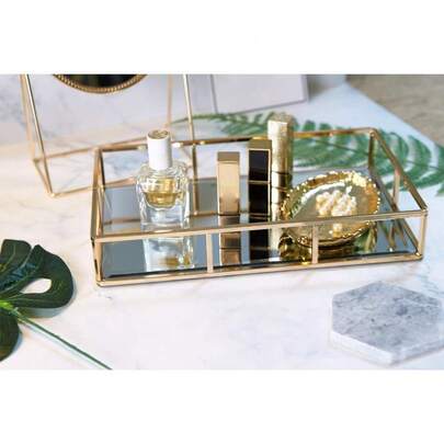 Tray Mirror, Gold Dresser Ornate Tray Metal Decorative Tray Jewelry Perfume Organizer Makeup Tray For Vanity, Dresser, Bathroom, Bedroom