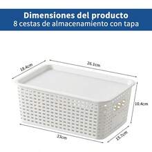 SUIOO 8 Cajas de Almacenamiento de Plástico con Tapa Contenedores Apilables y Resistentes 26.3x18.5x10.3 cm para Organizar Armario Dormitorio Baño Cocina Sala y Oficina Blanco - blanco - Ver 3