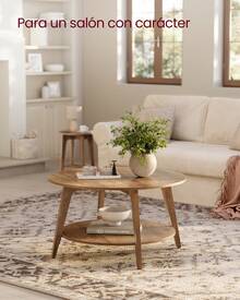 VASAGLE Mesa de Centro, Mesa de Centro Redonda de 2 Niveles con Almacenaje, para Salón, 80 x 45 cm, Fácil de Montar, Color Marrón Miel - marrón amarillento - Ver 4