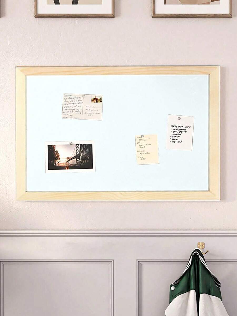 复古木框磁性白板，带框软木板，橡木框架，装饰性壁挂式软木板，是办公室和家居装饰的理想之选，可用作家庭学校留言板或愿景板，是返校季必备品 - 彩色 - 查看 1