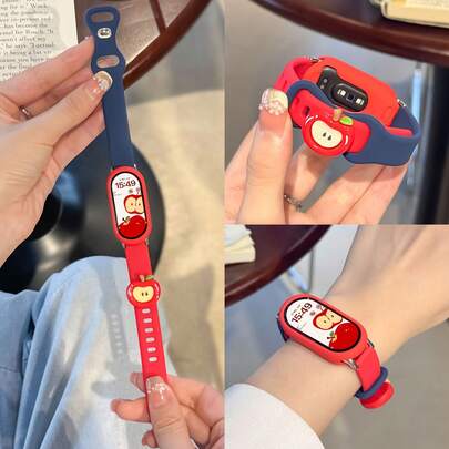 适用于小米手环 10/9/8 的硅胶替换表带，苹果表扣设计，独特时尚，红、蓝、白双色蝴蝶扣表带，男女通用智能健身追踪器