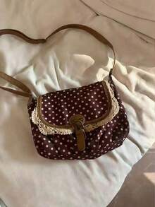 Back To School Korean Style Polka Dot Niche Design Contrast Color Handbag For Women, Suitable For College Students Shoulder Bag, Crossbody Bag, High-End Polka Dot Canvas Bag, Campus Bag - 彩色 - 查看 5