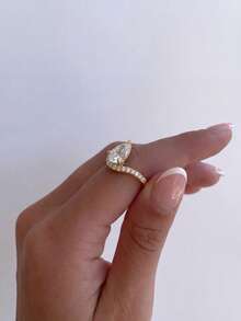 1枚925纯银优雅V形微镶立方氧化锆水滴戒指，1.25克拉，复古风格银戒指，女士时尚珠宝礼品 - V形微鑲水滴 - 查看 4