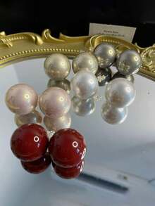 1 par o set de 5 colores de pendientes de perla minimalistas, artísticos y elegantes para mujeres, adecuados para fiestas de Año Nuevo, cenas formales, uso diario, bodas y otras ocasiones - Multicolor - Ver 11