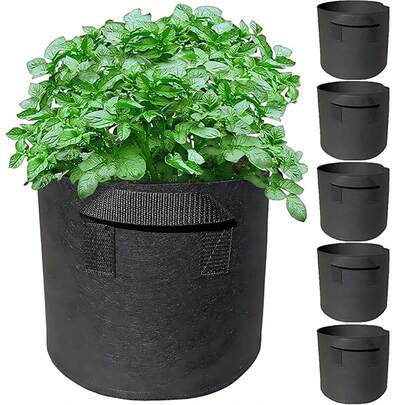 Suitable For Gardening, Yard Planting, Rooftop Balcony Planting, Handle-Type Felt Fabric Planting Bucket, Black Non-Woven Fabric Plant Bags, Gardening Flower And Potato Seedling Felt Planting Bags, Tree Planting Bags, Flower Pots