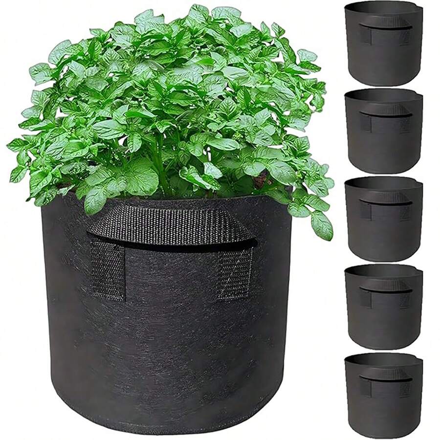 Thích hợp cho làm vườn, trồng cây trong sân, trồng cây trên ban công trên mái nhà, xô trồng cây bằng vải nỉ có tay cầm, túi trồng cây bằng vải không dệt màu đen, túi trồng cây bằng vải nỉ trồng hoa và khoai tây giống, túi trồng cây, chậu hoa - Nhiều màu - Xem 1