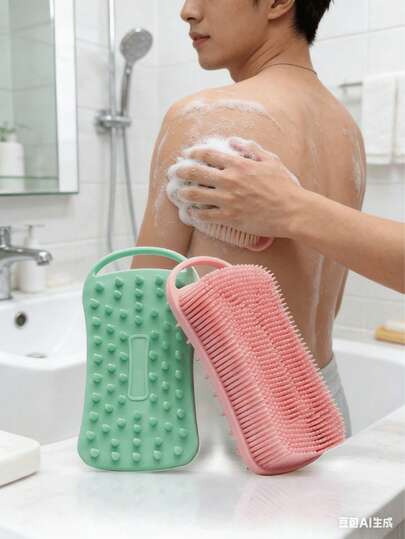 1pc Multi-Functional Silicone Bath Sponge, 2-In-1 Design - Soft Silicone Loofah, Suitable For Sensitive Skin; Silicone Scalp Massager, Can Be Used For Shower, Easy To Clean And Produces Rich Lather.