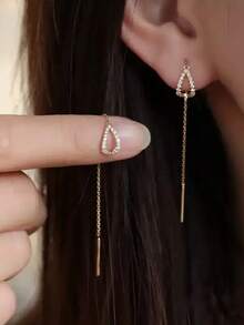 Elegant Minimalist Teardrop Tassel Long Earrings For Women – Chic, Versatile, Face-Slimming Jewelry Accessory - Silver - View 4