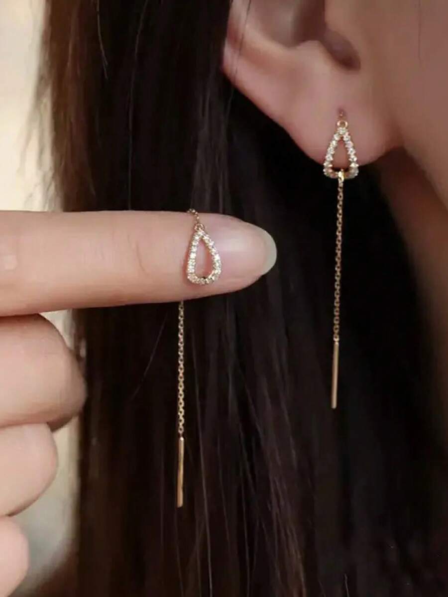 Elegant Minimalist Water Drop Tassel Long Earrings For Women, Fashionable Versatile Jewelry Accessory To Flatter Face Shape