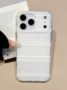 新款时尚蕾丝粉色蝴蝶结波点软手机壳，兼容 17 Pro Max、17 Pro、16 Pro Max、17 Air、14 Pro、13、12 Pro、15 Plus、11、13，创意亮面果冻后盖 - 白色 - 查看 5