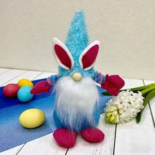 Adorno de conejo de Pascua sin rostro, bonito conejito de peluche de pie para decoración de mesa de ventana, fiesta en casa - Azul - Ver 2