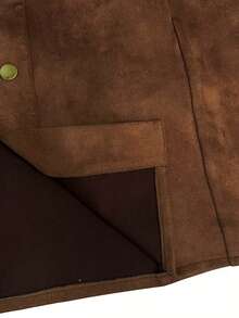 Women's Vintage Brown Suede  With Collar & Full-Length Zipper - Mid-Length Warm Coat For Fall/Winter, Casual Outerwear, Hand Washable Elegant Brown Suede Casual Blazer - Nâu sẫm - Xem 6