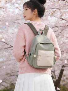 Mini Backpack, Cute Women's Backpack, Compact & Fashionable Backpack For Women, Lightweight Casual Minimalist Classic Backpack, Suitable For Girls, Ladies, College Students, Stylish Color Block Design, Fits 12-Inch Tablet/Laptop, Suitable For Office, University, Work, Business, Commuting, Outdoor, Travel, Lightweight & Padded Adorable Mini Handbag For Women - Multicolor - View 5