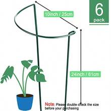 HiGift 6 Pack Tall Plant Support Stakes10" Wide x 24" High Metal Half Round Garden Plant Support Peony Cage and Support Green Plant Support Ring Border for Tomato Hydrangea Flower Indoor Outdoor - Verde oscuro - Ver 2
